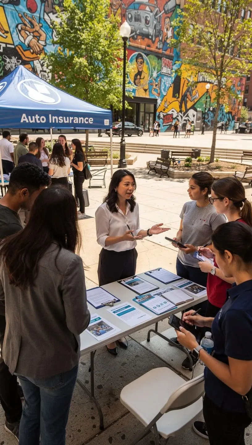 Zespół pracowników ubezpieczeń przygotowujących materiały informacyjne.
