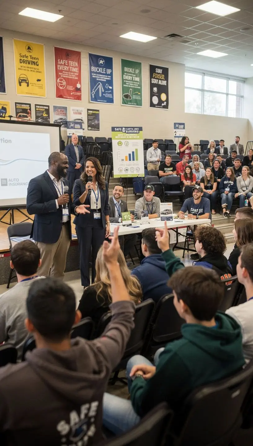 Zespół ekspertów ds. ubezpieczeń samochodowych omawiający różne opcje polisy.